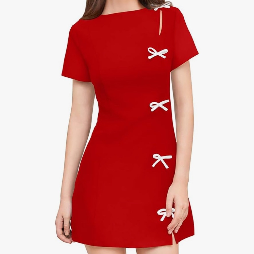 Elegant Red Dress with White Accents
